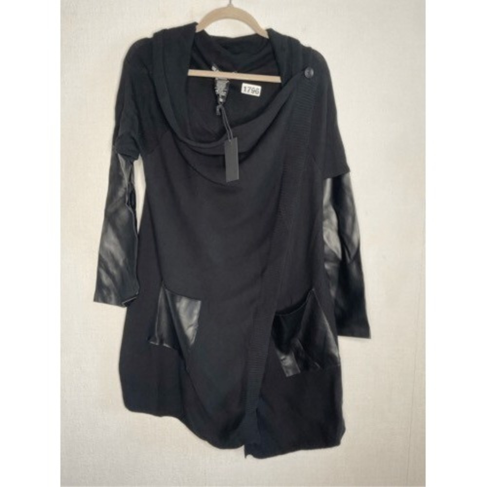 NWT Blanknyc Black One Button Drape Front Cardigan Women M China